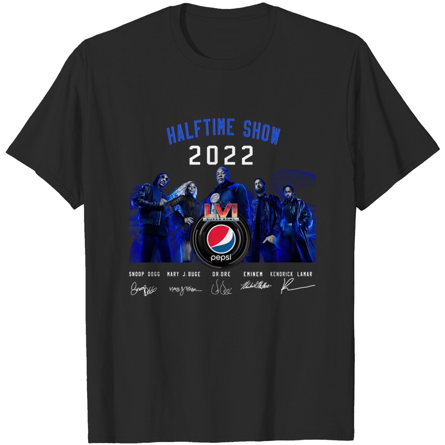 Halftime Show 2022 LVI Super Bowl Snoop Dogg and Dr. Dre Signatures Graphic Tee DZT