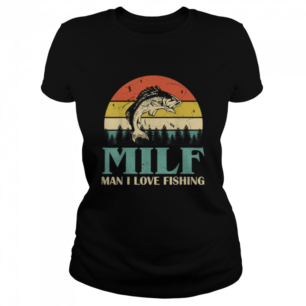 Man I Love Fishing Retro Vintage Sunset Funny Graphic Tee T-Shirt DZT