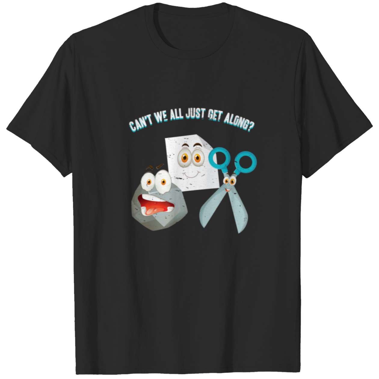 Rock Paper Scissors Can’t We All Just Get Along Graphic Tee DZT