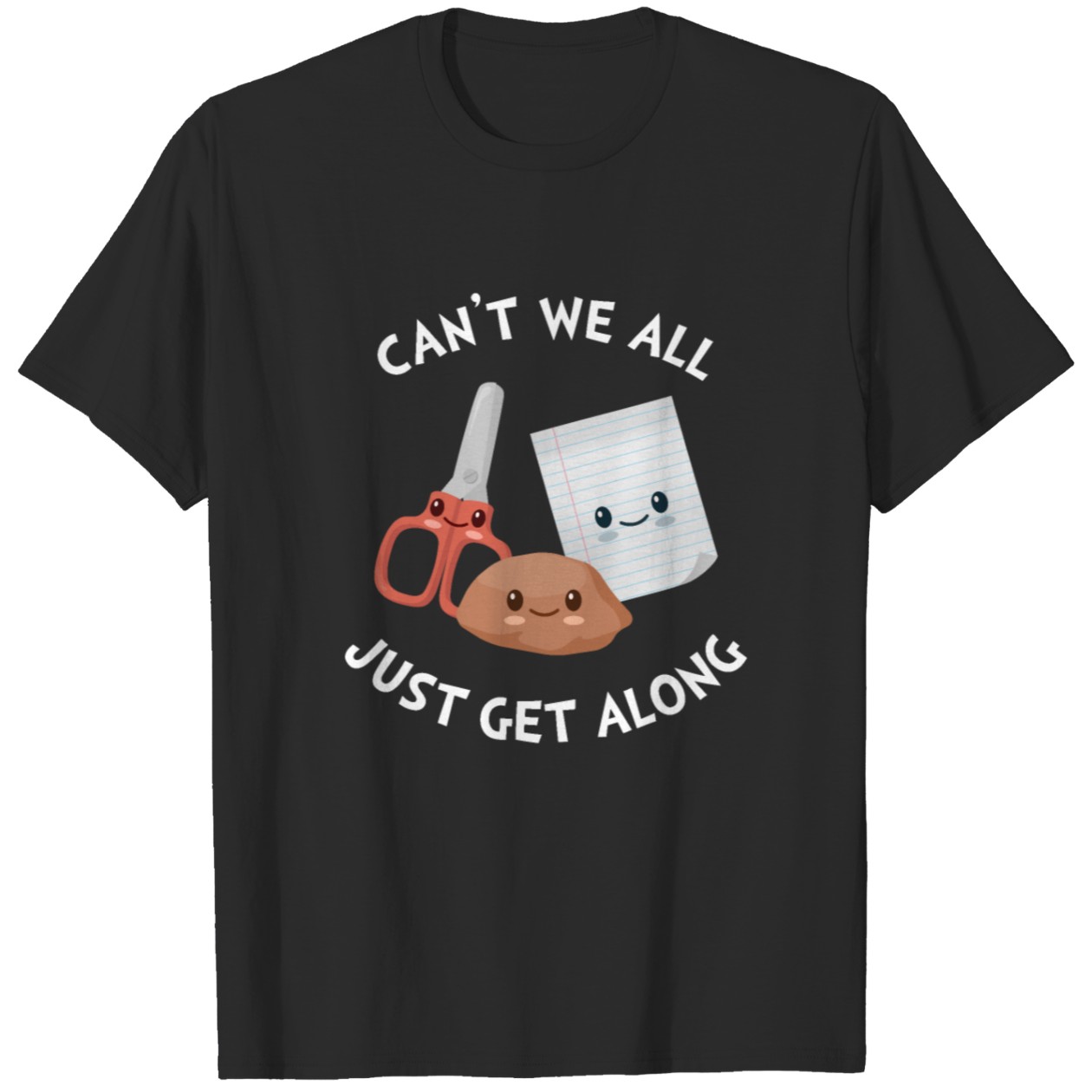 Rock Paper Scissors Funny Can’t We Just Get Along Graphic Tee DZT