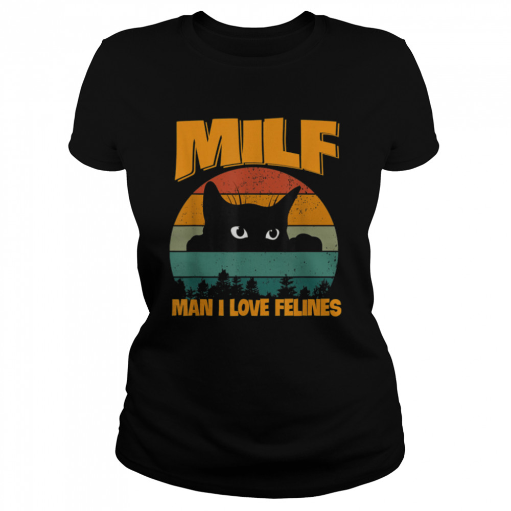 Vintage Man I Love Felines Women’s Relaxed Fit Graphic Tee T-Shirt DZT